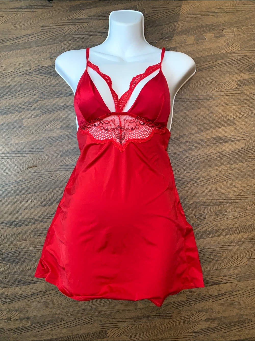 La SENZA Red Satin & Lace Chemise